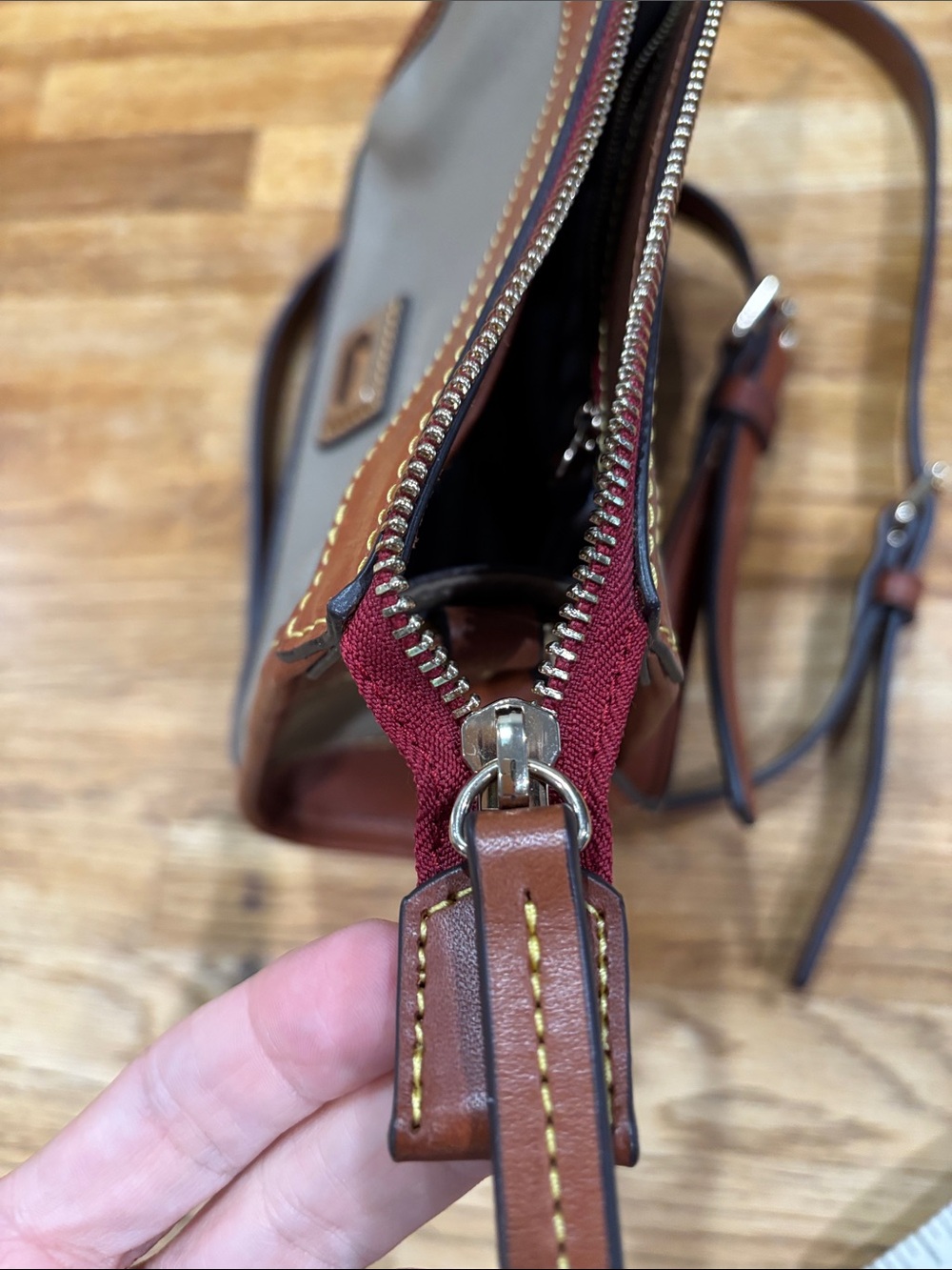 Dooney & Bourke sage green and Brown Nylon Crossbody with Leather Trim - Picture 5 of 10